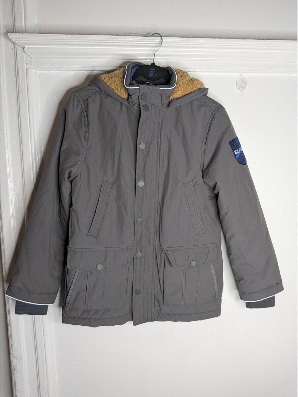 Tommy Hilfiger Coat Boys XL Gray Hooded Fleece Lined Parka Winter Jacket